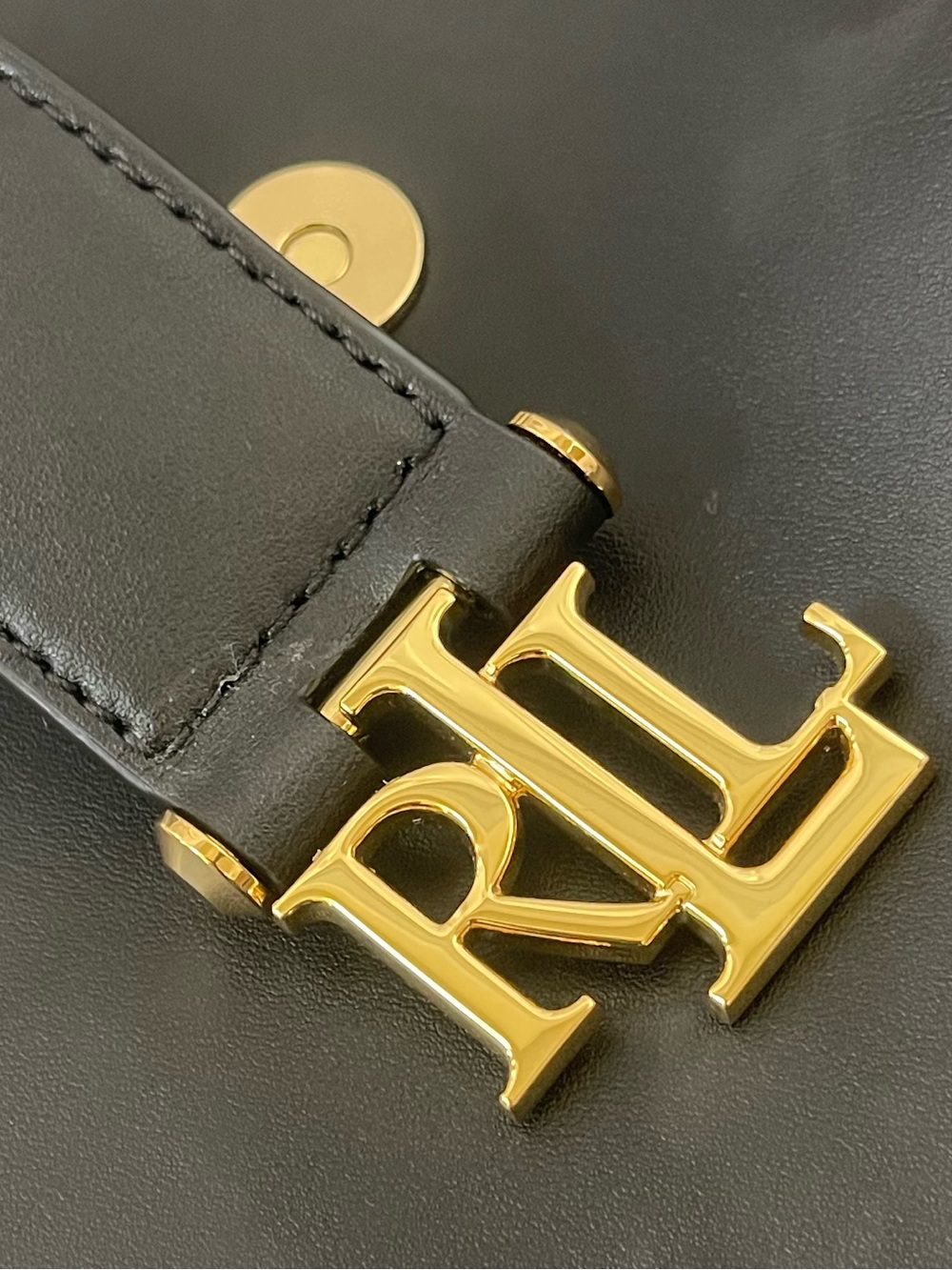 Ralph Lauren Black Bucket Shoulder Bag with Gold RL Logo - Picture 2 of 10